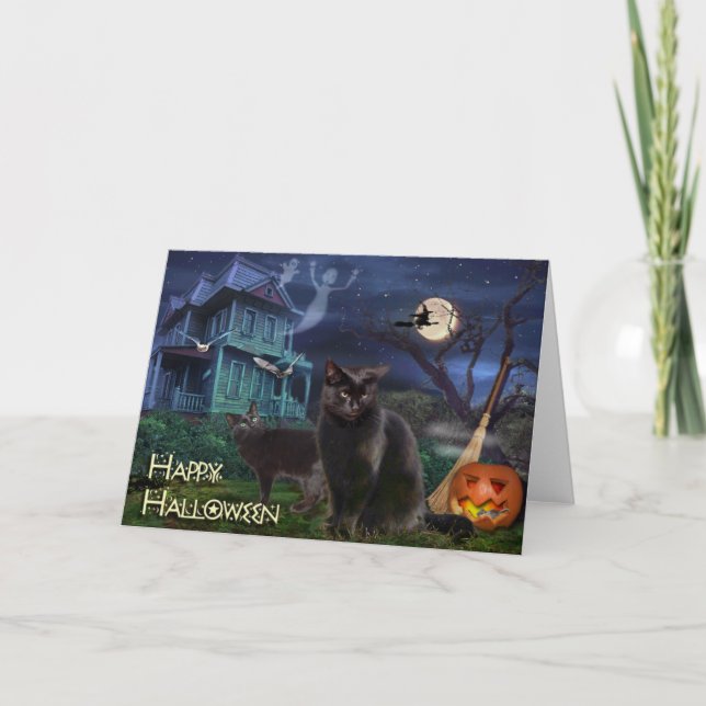 Tarjeta Felices gatos de Halloween (Anverso)