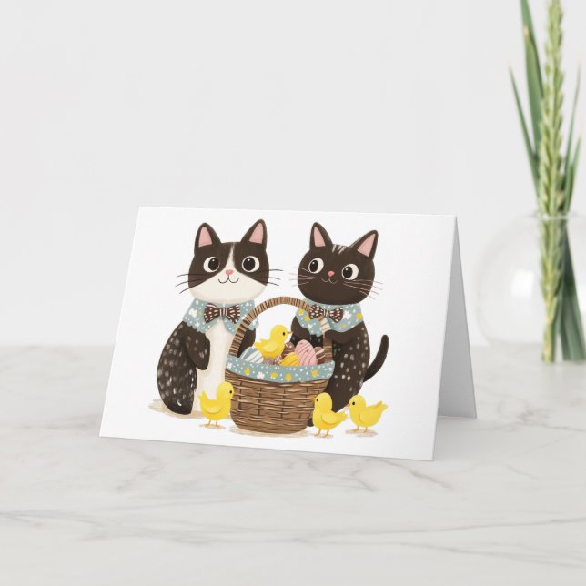 Tarjeta Felices gatos de Pascua Caza Cesta de Pascua Bebés (Anverso)