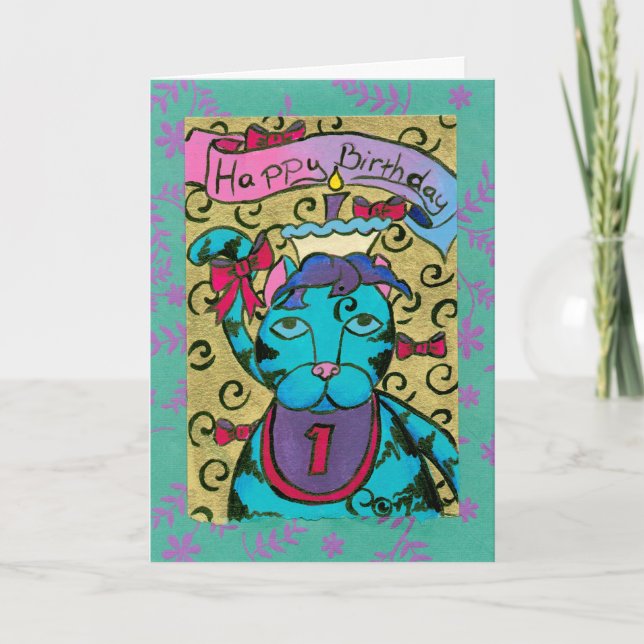 Tarjeta Felices gatos de primer cumpleaños (Anverso)