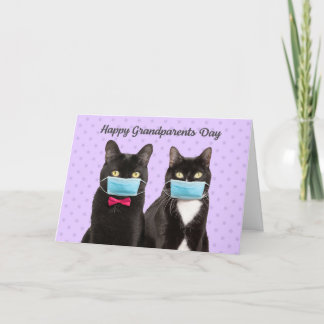 Tarjeta Felices gatos del Día de los Abuelos en las máscar