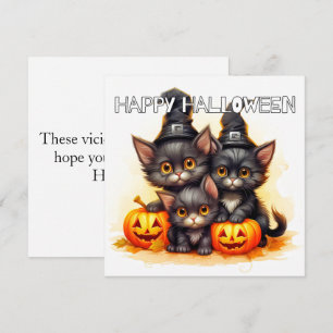 Tarjeta Felices gatos negros de Halloween