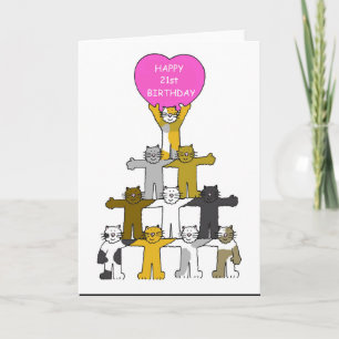 Tarjeta Felices gatos Personalizados del 21 de cumpleaños.