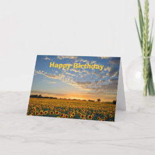 Tarjeta Felices girasoles de cumpleaños al atardecer