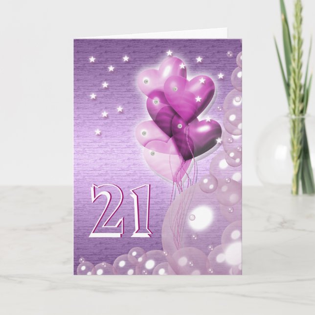 Tarjeta Felices globos de 21 años brillantes (Anverso)