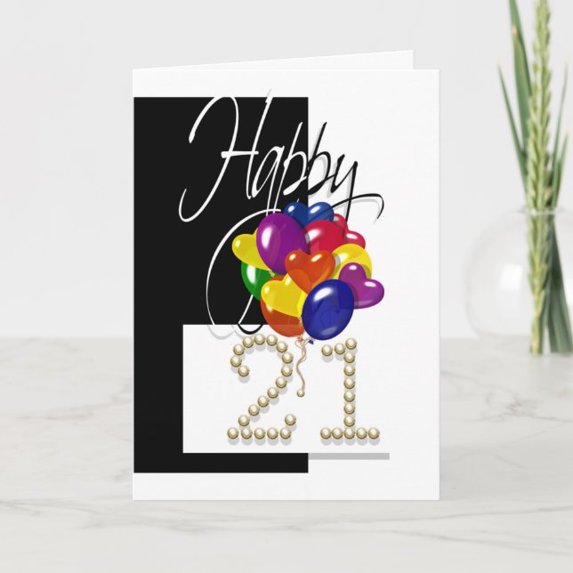 Tarjeta Felices globos de 21 años brillantes (Anverso)
