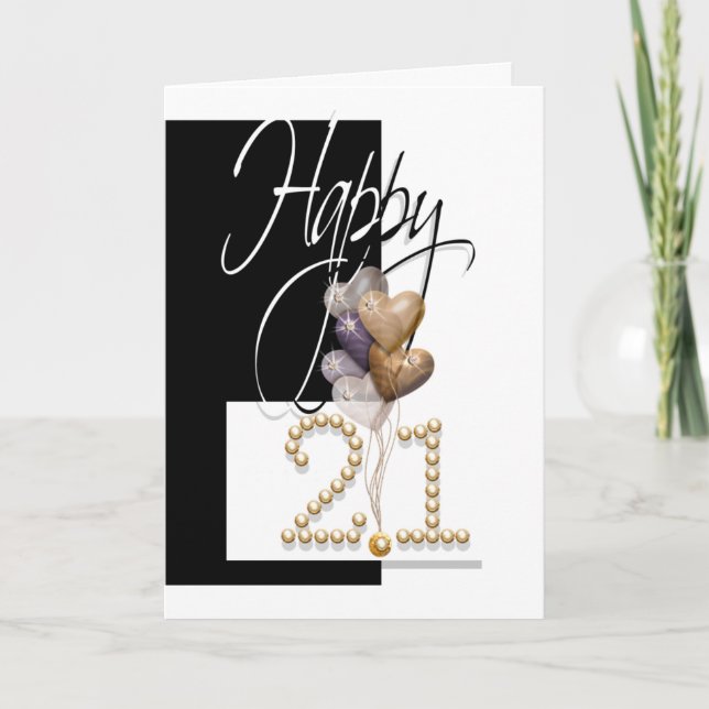 Tarjeta Felices globos de 21 años elegantes (Anverso)