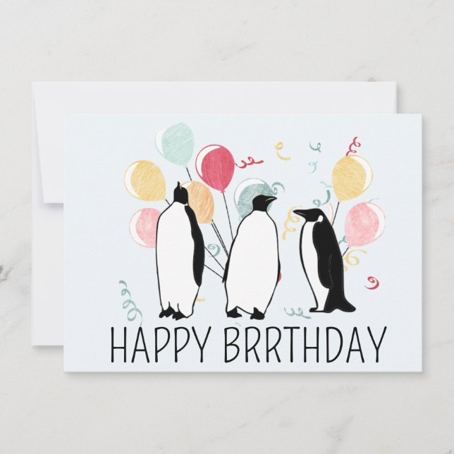 Tarjeta Felices globos de cumpleaños del pingüino BRRthday (Anverso)