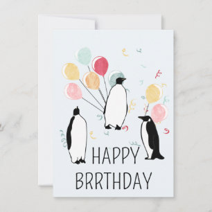 Tarjeta Felices globos de cumpleaños del pingüino BRRthday