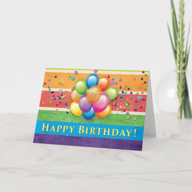 Tarjeta Felices globos de cumpleaños multicolor (Anverso)