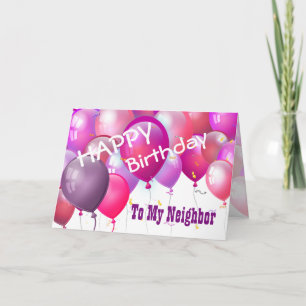 Tarjeta Felices globos rosados de cumpleaños con VECINO Ro