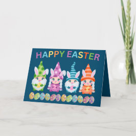 Tarjeta Felices Gnomis de Colores Brillantes de Pascua: Pe