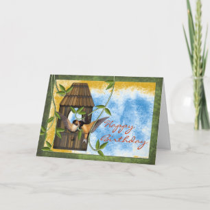 Tarjeta Felices golosinas de cumpleaños en casa de aves co