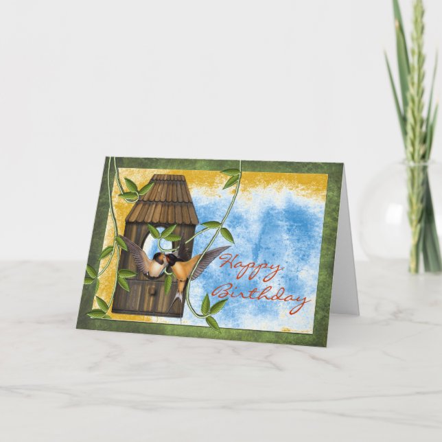 Tarjeta Felices golosinas de cumpleaños en casa de aves co (Anverso)