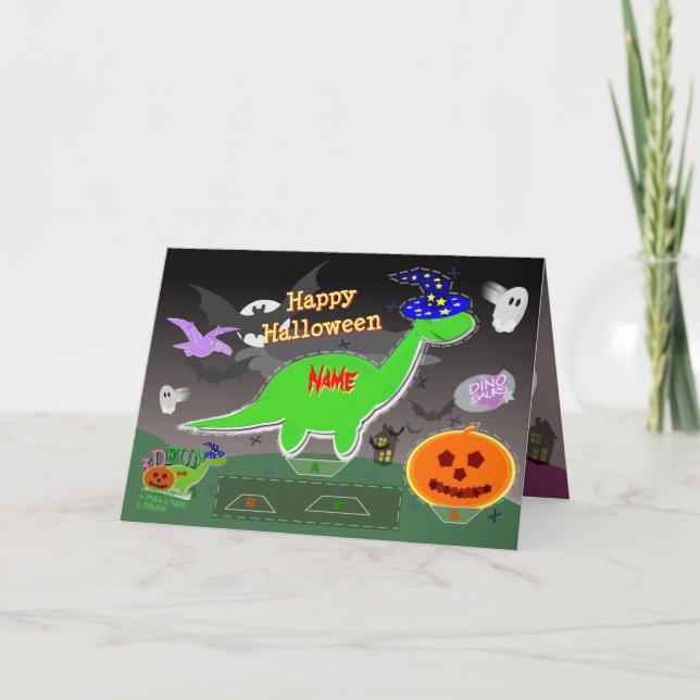 Tarjeta Felices halloween Dinosaurios de corte y cocción 3 (Anverso)
