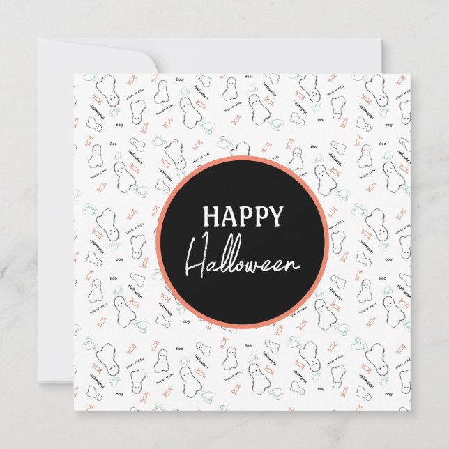 Tarjeta Felices Halloween Fantasma Hand Letters Doodles (Anverso)