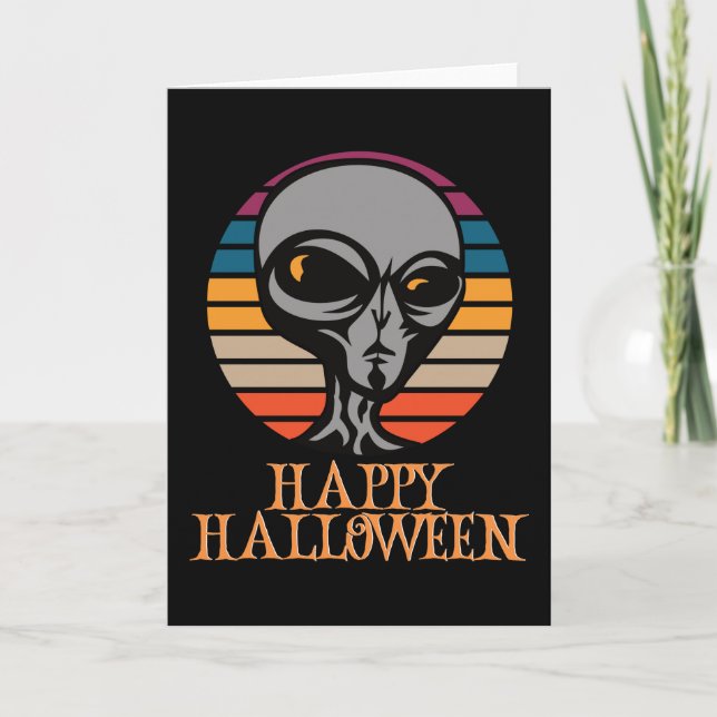 Tarjeta Felices Halloween Gracioso Caracter Asombroso (Anverso)