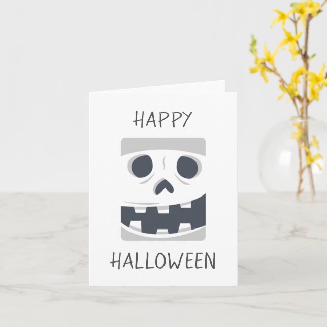 Tarjeta Felices Halloween Skeleton Face (flor amarilla)