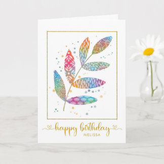 Tarjeta Felices hojas de patrón acuático de cumpleaños