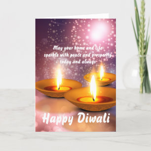Tarjeta Felices lámparas de aceite Diwali en fuegos artifi