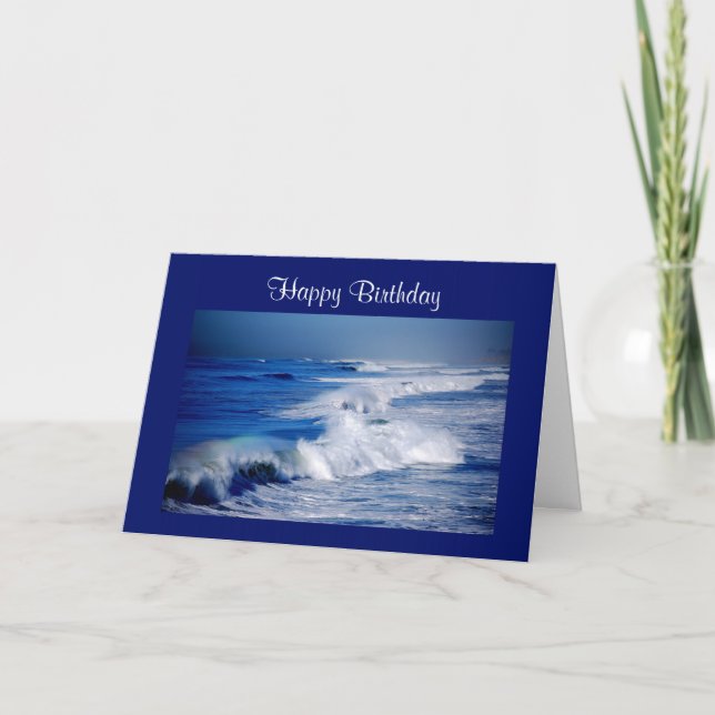 Tarjeta Felices lluvias de cumpleaños por olas oceánicas (Anverso)