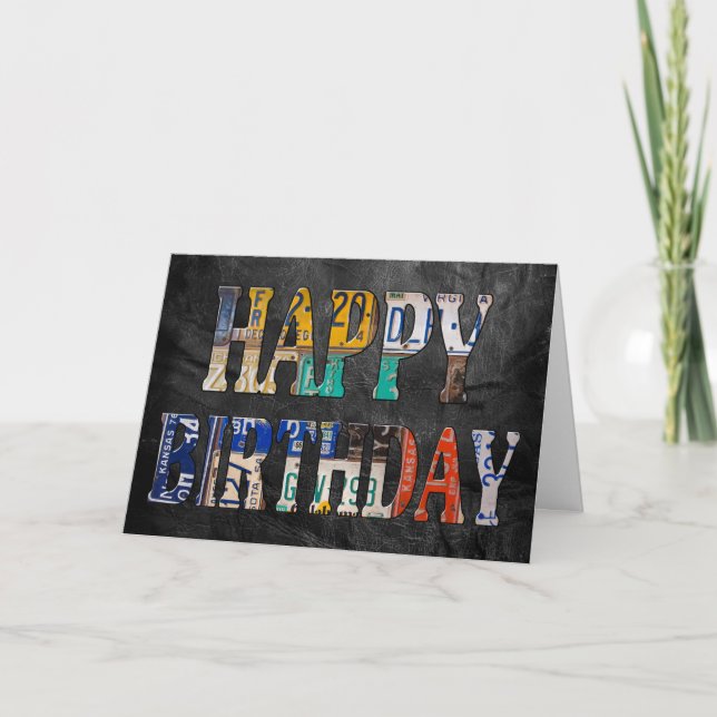 Tarjeta Felices matrículas de cumpleaños con oxidación (Anverso)
