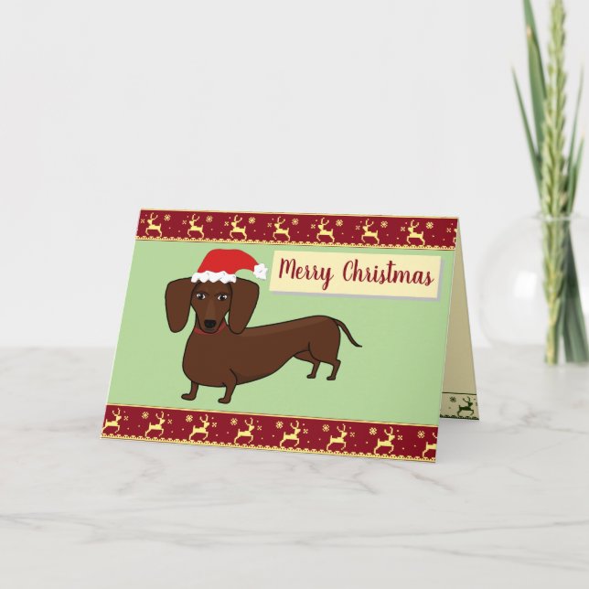 Tarjeta Felices Navidad de Santa del Dachshund (Anverso)