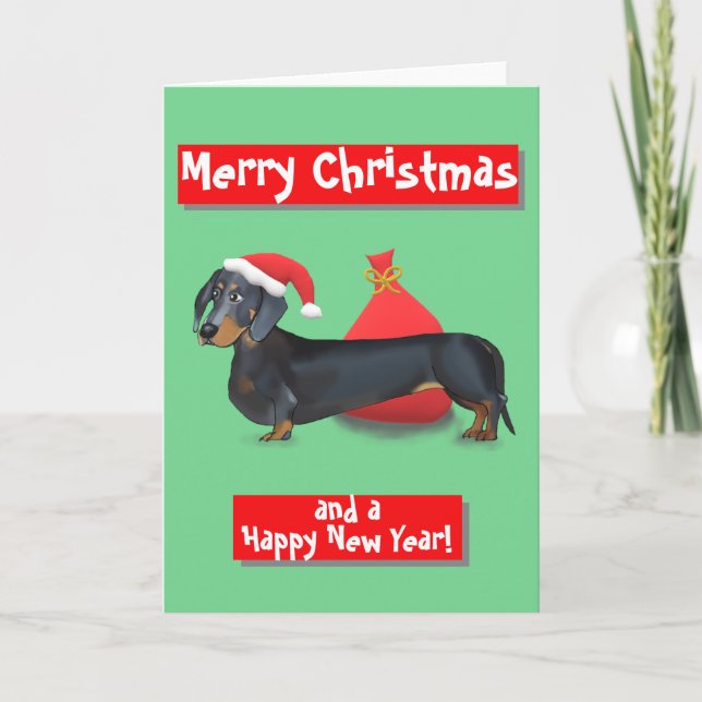 Tarjeta Felices Navidad de Santa el | del Dachshund y (Anverso)
