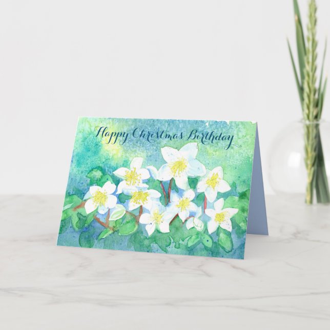 Tarjeta Felices Navidades Cumpleaños Hellebore Flowers (Anverso)