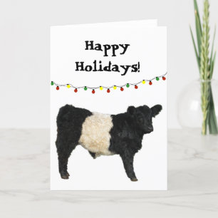 Tarjeta Felices Navidades de feriado agarran vaca de corba