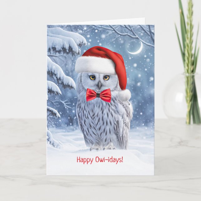 Tarjeta Felices Navidades de vacaciones con búho lindo (Anverso)