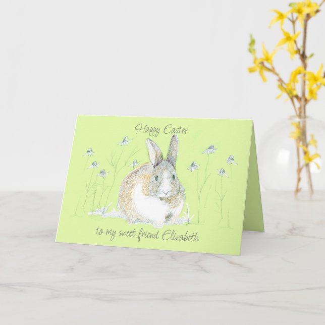 Tarjeta Felices nombres personalizados de conejo de amigos (flor amarilla)
