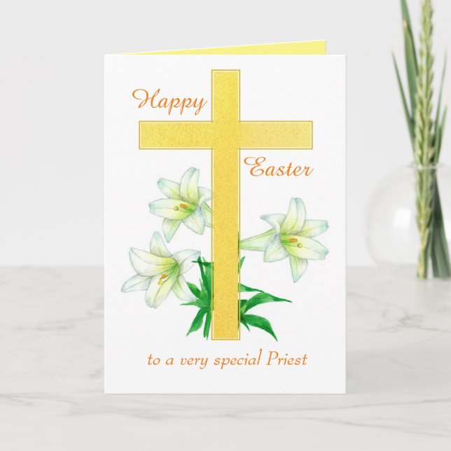 Tarjeta Felices Pascuas Cruz Blanca Lily Fllowers (Anverso)