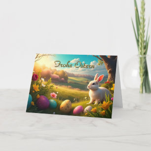 Tarjeta Felices Pascuas en un paisaje primaveral