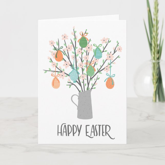 Tarjeta Felices Pascuas Huevos Árboles Florales | Días fes (Anverso)