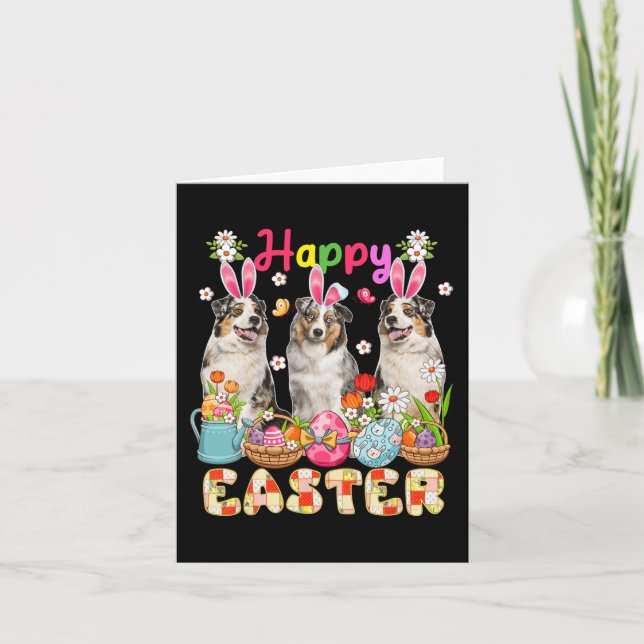 Tarjeta Felices Pastores Australianos Conejitos de Pascua (Anverso)