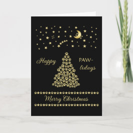Tarjeta Felices Pawlidays, árbol de navidad Gold brillante