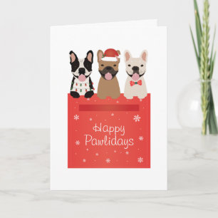 Tarjeta Felices Pawlidays Bulldoges franceses