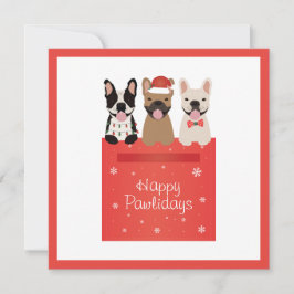 Tarjeta Felices Pawlidays Bulldoges franceses