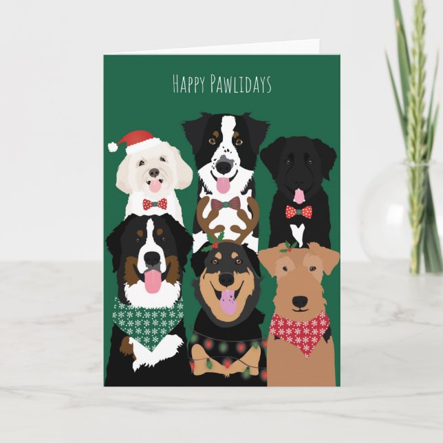 Tarjeta Felices Pawlidays Cute Navidades Perros (Anverso)