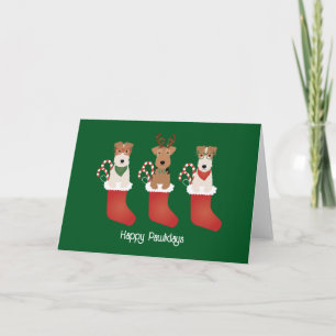 Tarjeta Felices Pawlidays Welsh Wire Fox Terrier Perros