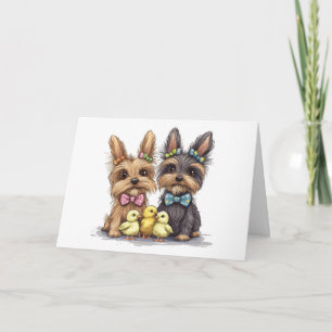 Tarjeta Felices Perros Terrier de Yorkshire en Pascua