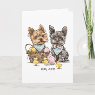 Tarjeta Felices Perros Terrier de Yorkshire en Pascua