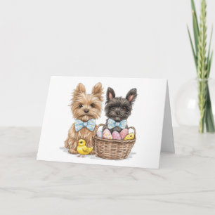 Tarjeta Felices Perros Terrier de Yorkshire en Pascua