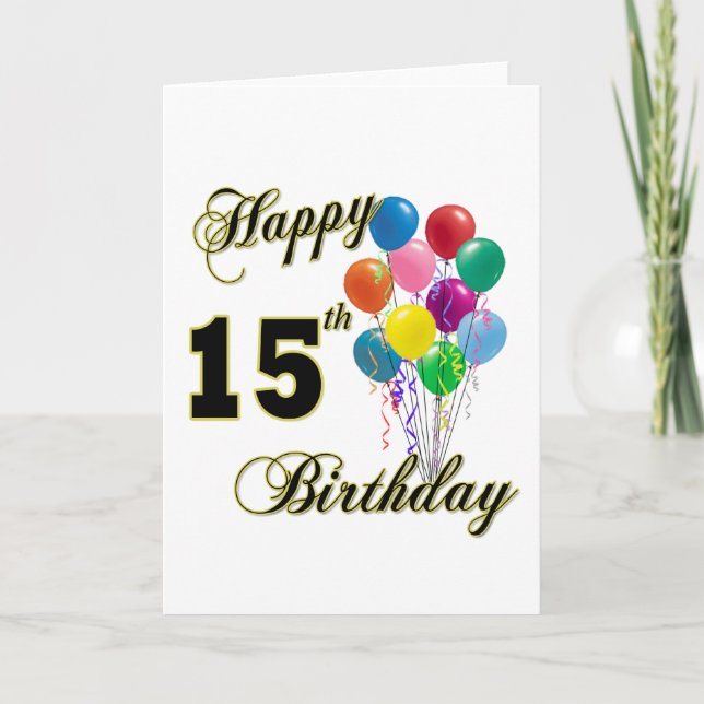 Tarjeta Felices regalos de cumpleaños número 15 y ropa de  (Anverso)