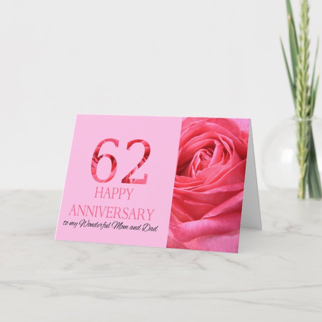 Tarjeta Felices rosas del 62° aniversario para mamá y papá (Anverso)