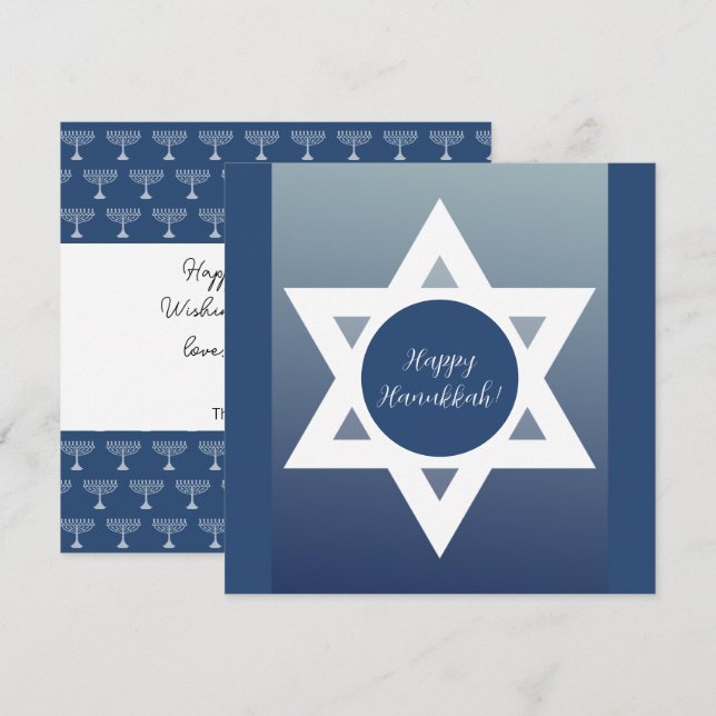 Tarjeta Felices saludos azules de Hanukkah (Anverso / Reverso)