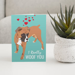 Tarjeta Felices San Valentín del perro   Boxer Dog