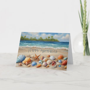 Tarjeta Felices Seasheladas de cumpleaños en playa tropica