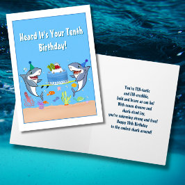 Tarjeta Felices tiburones de cumpleaños número 10 con tarj