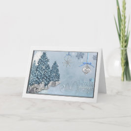 Tarjeta Felices vacaciones Árboles azules Navidades elegan